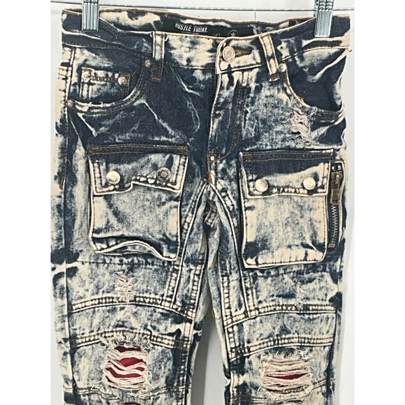 Smith & Graham Hustle Today Distressed Acid Wash Denim Cargo Jeans‎ Size 7 - Picture 6 of 9
